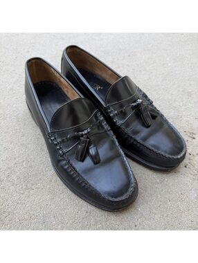 Hanover Tassel Loafers Men 9 Black Classic Leather Dress Shoes Made In U.S.A